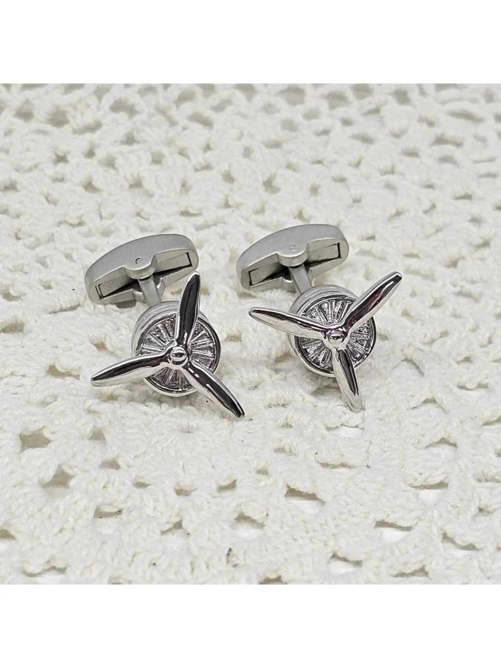 Vcufflinks Moving Propeller Cuff Links Silver Airplane Pilot Aviation Spinning